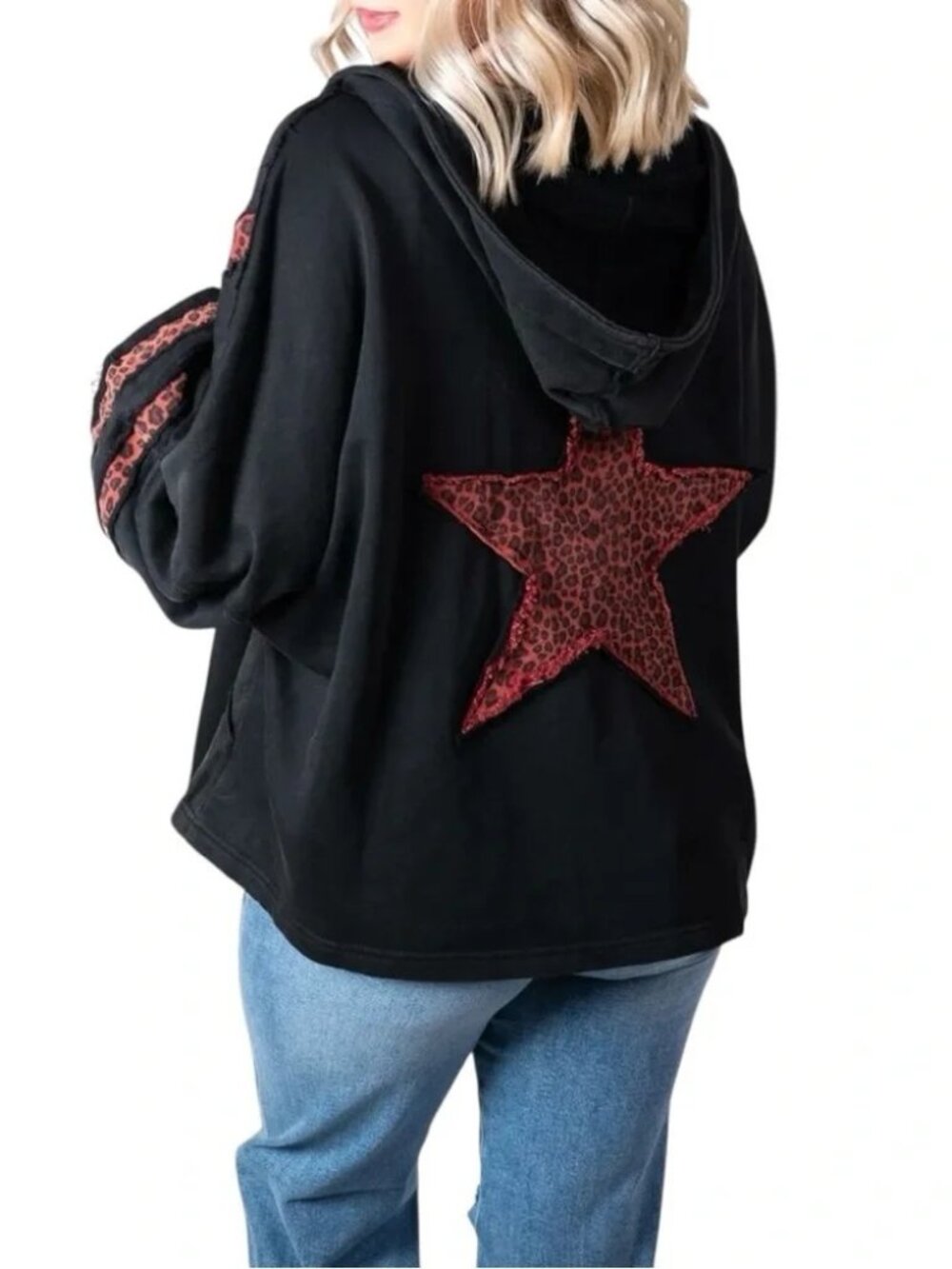 NWOT POL Leopard Star Button Up Hoodie Black/ Red size- MEDIUM